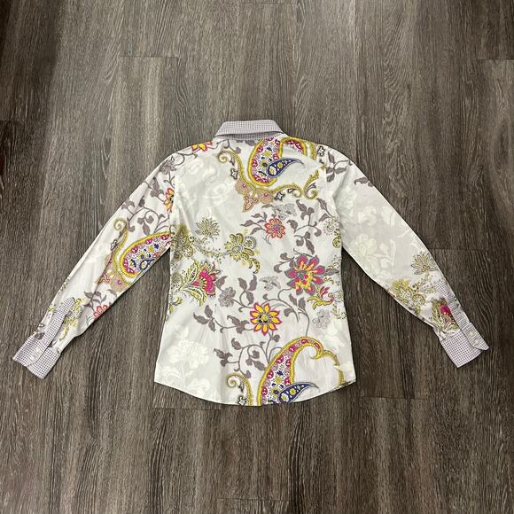 EUC Etro Floral Paisley Button Down Shirt US 6 Long Sleeve Cotton Stretch Top - Picture 7 of 14